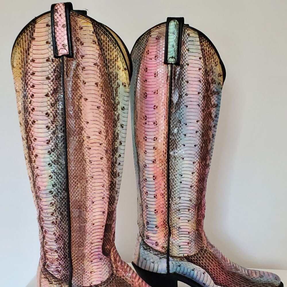 Cowgirl python snakeskin boots painted pink purple blue western rodeo equestrian - Picture 4 of 8